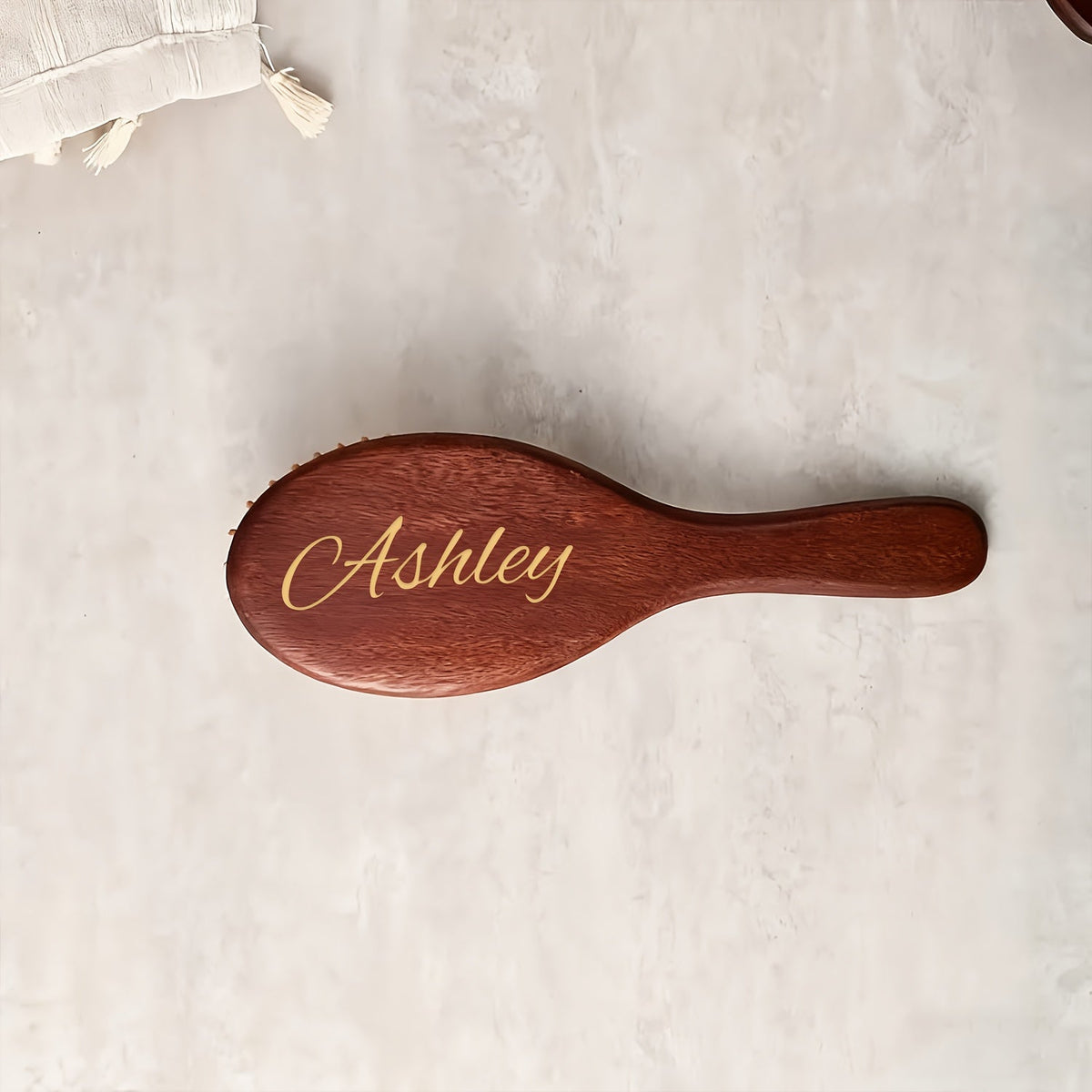 Hair Accessories Personalized Wooden Hair Brush with Engraved Name and Round or Square Shape — image 10