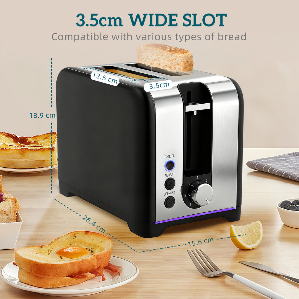 Simple Polished Toaster And Kettle Set - Black