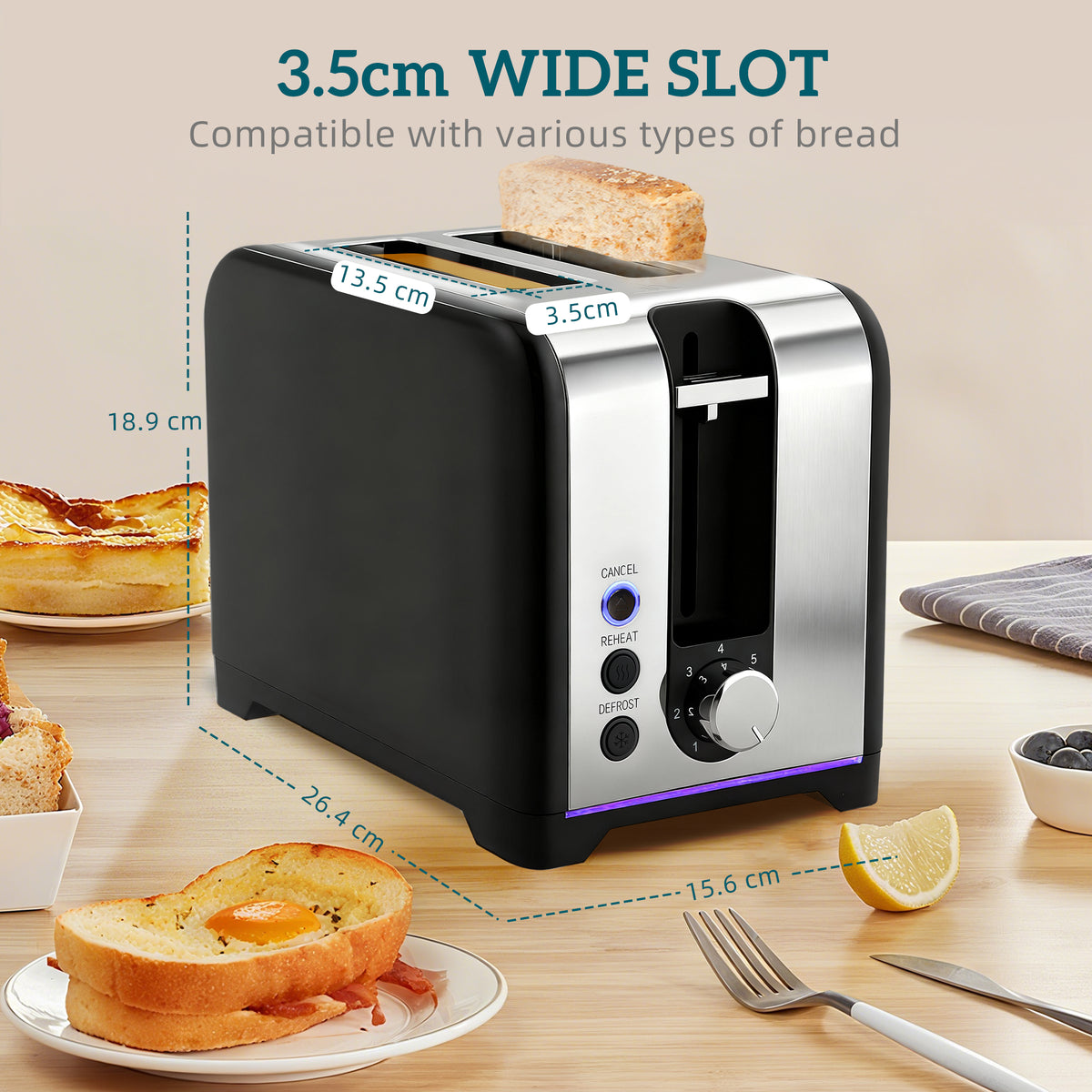Simple Polished Toaster And Kettle Set - Black