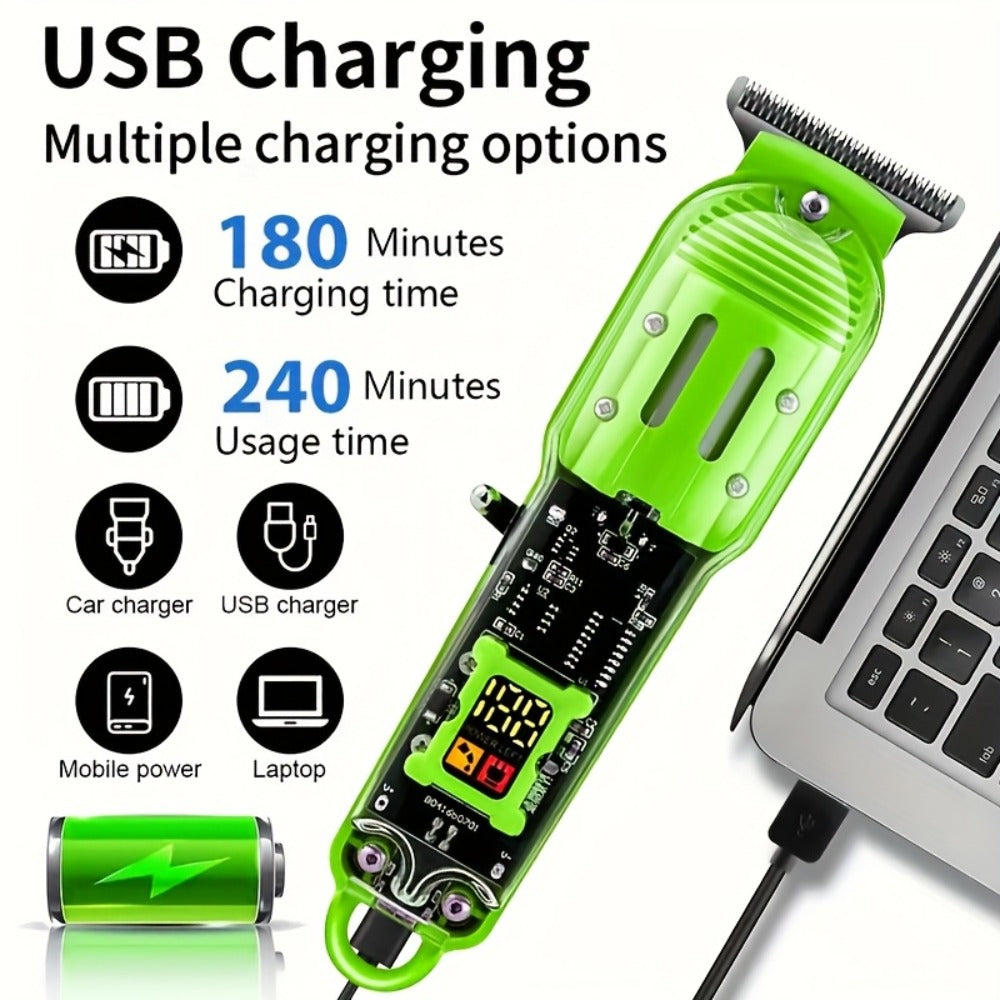 LED Hair Clipper for Men – USB-C Rechargeable Cordless Beard Trimmer with LED Display & 4 Guide Combs, Barber-Grade Home Hair