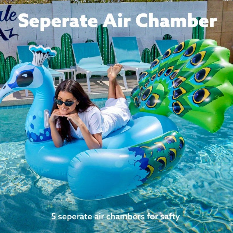 Pool Float Peacock-Shaped Two-Person Raft, 66 x 62 x 48 Inches, 0.30mm PVC and 400lb Listed Capacity — image 2