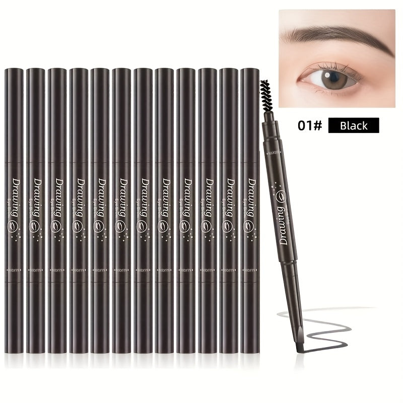 Eyebrow Pencil 12-Pack Double-Ended Waterproof – Automatic Twist-Up Brow Pencil with Spoolie Brush, 4 Natural Shades — image 