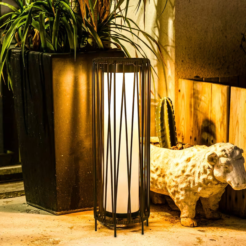 Outdoor Solar Floor Lamp with Rattan Decor Shade