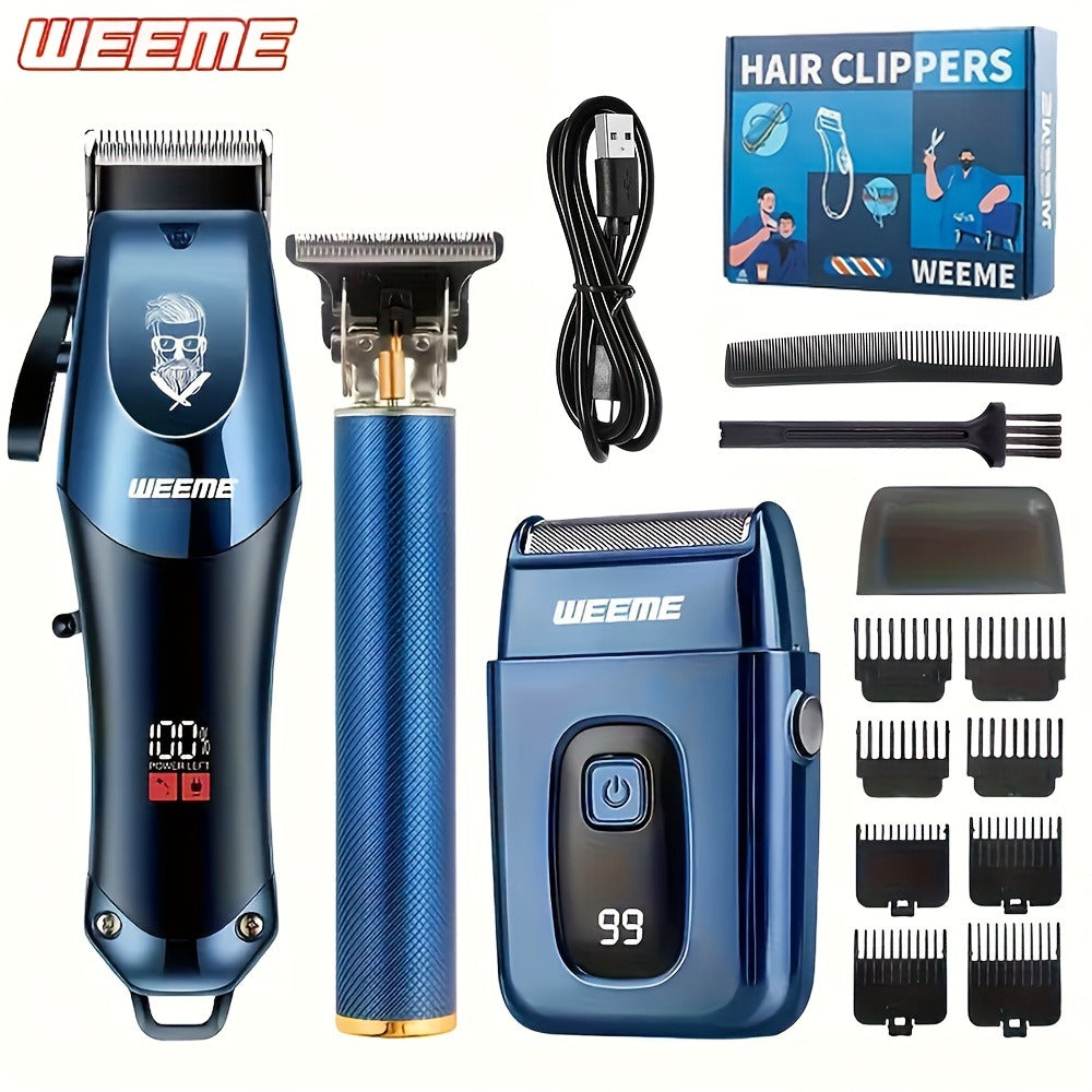 Hair Clipper Set for Men USB Rechargeable – LCD Display Cordless Trimmer, Guide Combs & Cleaning Brushes, Professional Home H