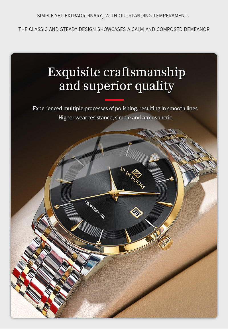 Men's Business Waterproof Stainless Steel Calendar Watch