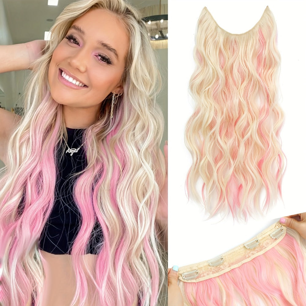 Invisible Wire Hair Extensions 22 Inch for Women – Transparent Fish Line 4 Clips Long Wavy Hairpiece for Thin Fine Hair — ima