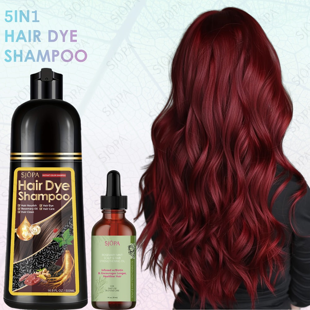 Hair Dye Coloring Shampoo 5-in-1 Upgraded with Hibiscus Oil, Squalane & Glycerin – Quick Color & Nourishing, Gentle Skin-Safe