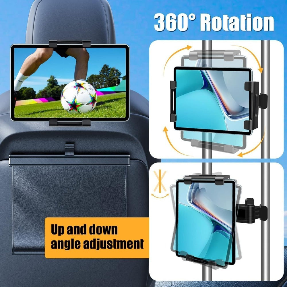Car Headrest Tablet Mount 2-Pack – 360° Rotating Adjustable Holder for iPad & Tablets 5.5–18.4 Inch, Soft Sponge Padding — im