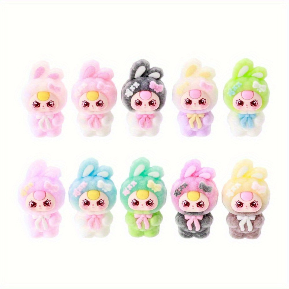 Cute Flocked Plush Mini Dolls 10pcs – Car Dashboard & Desktop Decoration, Random Mixed Colors, Fun Car Interior Accessory & O