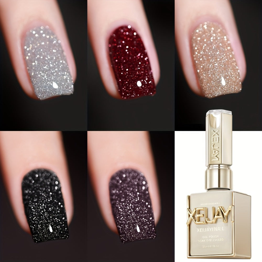 Gel Nail Polish 5-Color Broken-Stone Glitter Set in 0.51oz Bottles with Sparkling Finish and UV/LED Soak-Off Cure — image 1