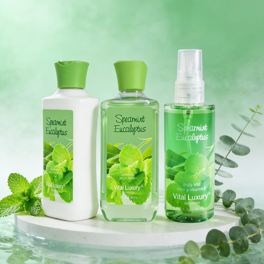 Three-Piece Peppermint Eucalyptus Bath Set with Body Lotion, Shower Gel and Fragrance Mist — image 3