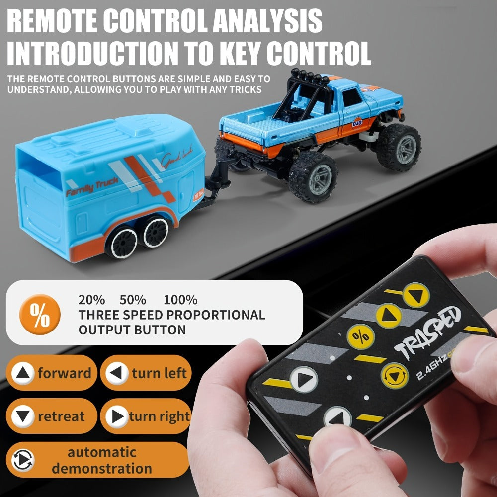 Mini RC Off-Road Truck with Trailer 1:64 Scale Die-Cast Remote Control Car with the Listed Color, Size or Set Options for Eve