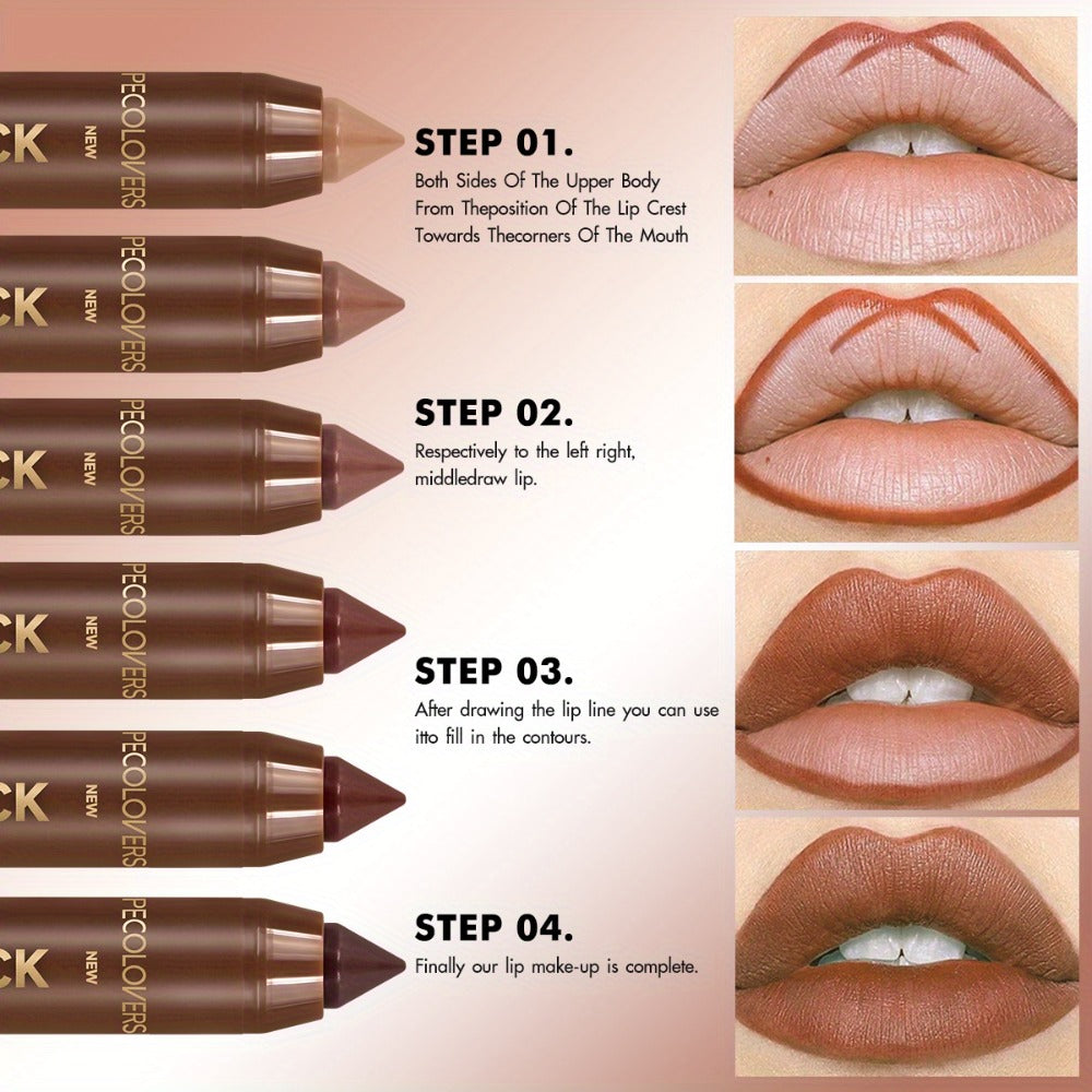 Non-Smearing Contour Lip Liner Set 6 Pcs, Smooth Paste Matte Formula Precise Definition, for Makeup, Travel and Everyday Vani