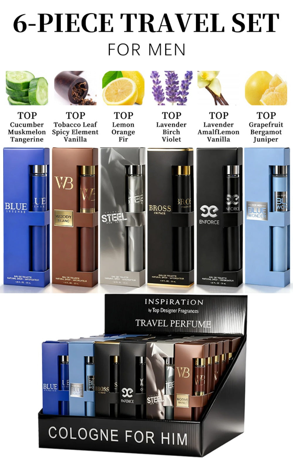Eau de Toilette Six-Piece Fragrance Spray Set for Men with 35ml Bottles in Mixed Color Boxes — image 5