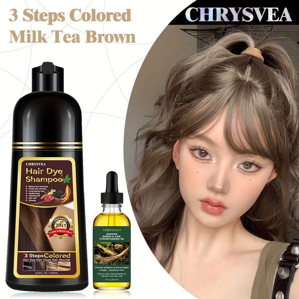 Hair Dye Shampoo, CHRYSVEA 500ml Bottle with 30ml Hair Oil and Nine Shade Options Set for At-Home Color Selection — image 9