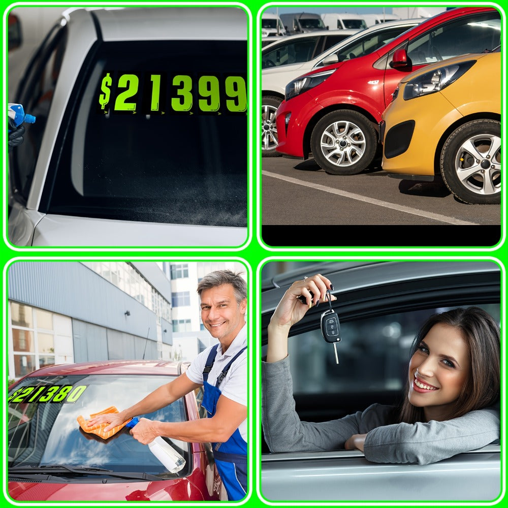 Windshield Pricing Number Decals 33pcs 7.5" Chartreuse Vinyl – Car Dealership Lot Pricing Stickers 0-9 for Auto Vehicle Windo
