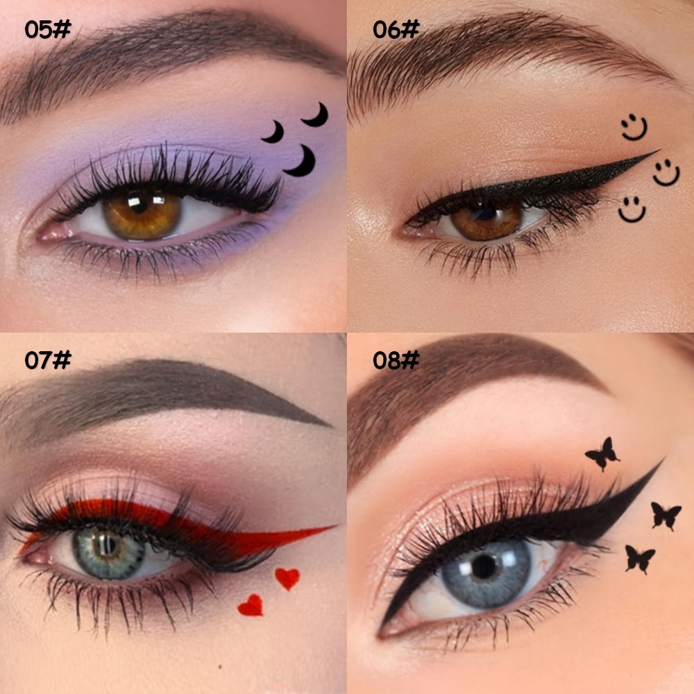 Winged Eyeliner Stamp Pen Set Double-Ended 8 Wing Styles Waterproof Quick-Dry Liquid Liner, for Makeup, Travel and Everyday V