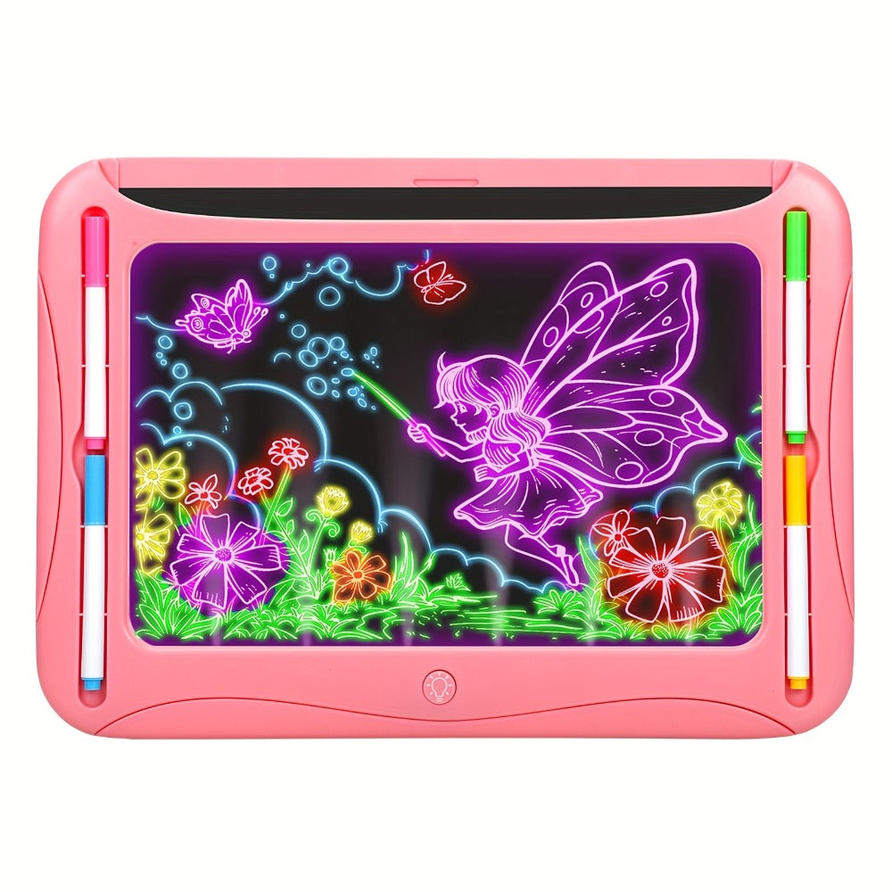 LED Light Up Drawing Board for Kids, 9 Double-Sided Tracing Cards 6 Markers Glow Doodle Travel Art Toy for Girls Boys Ages 3-