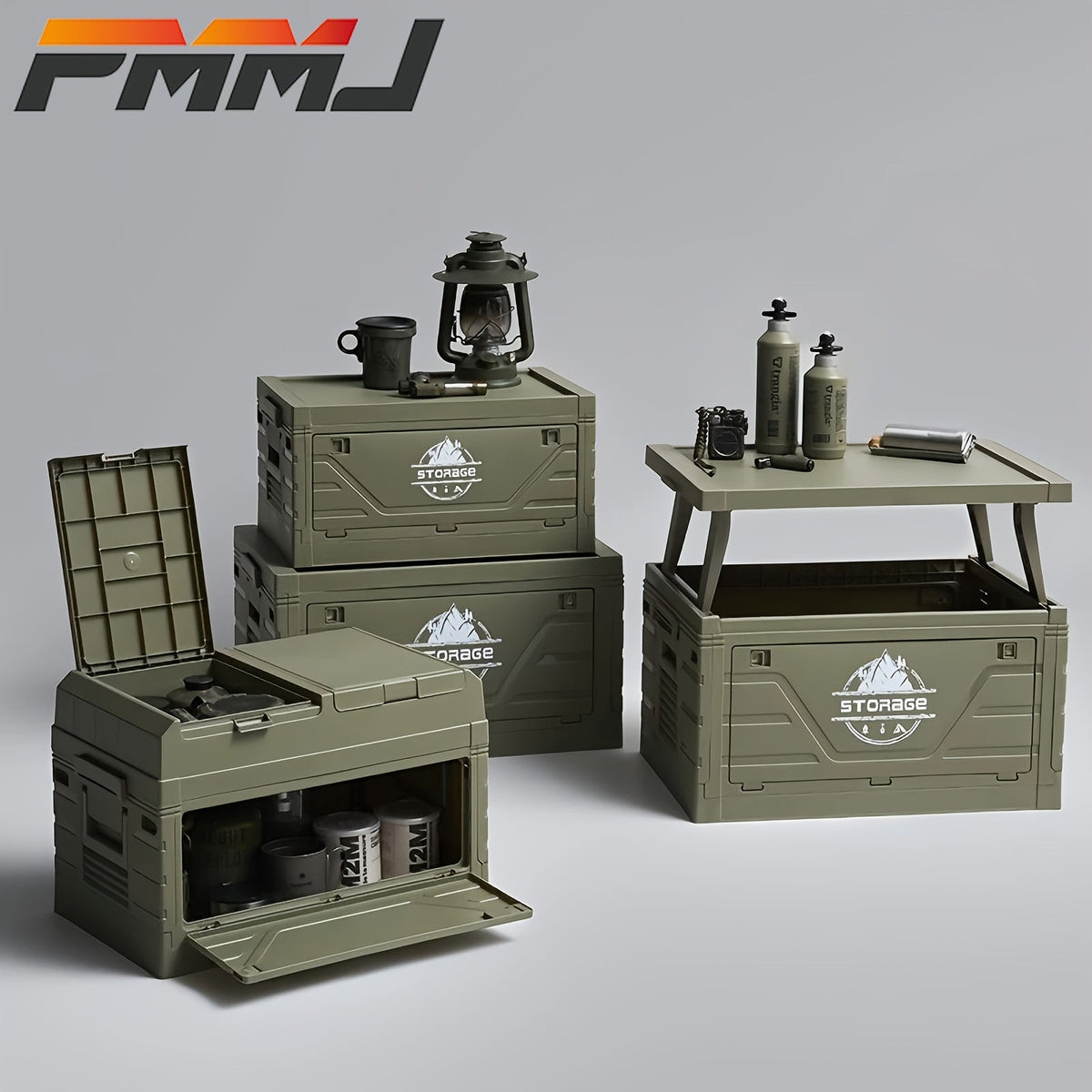 Army-Green Outdoor Storage Box with Flat Cover, Lift-Up Desktop or Front-Access Box Lid Options — image 12