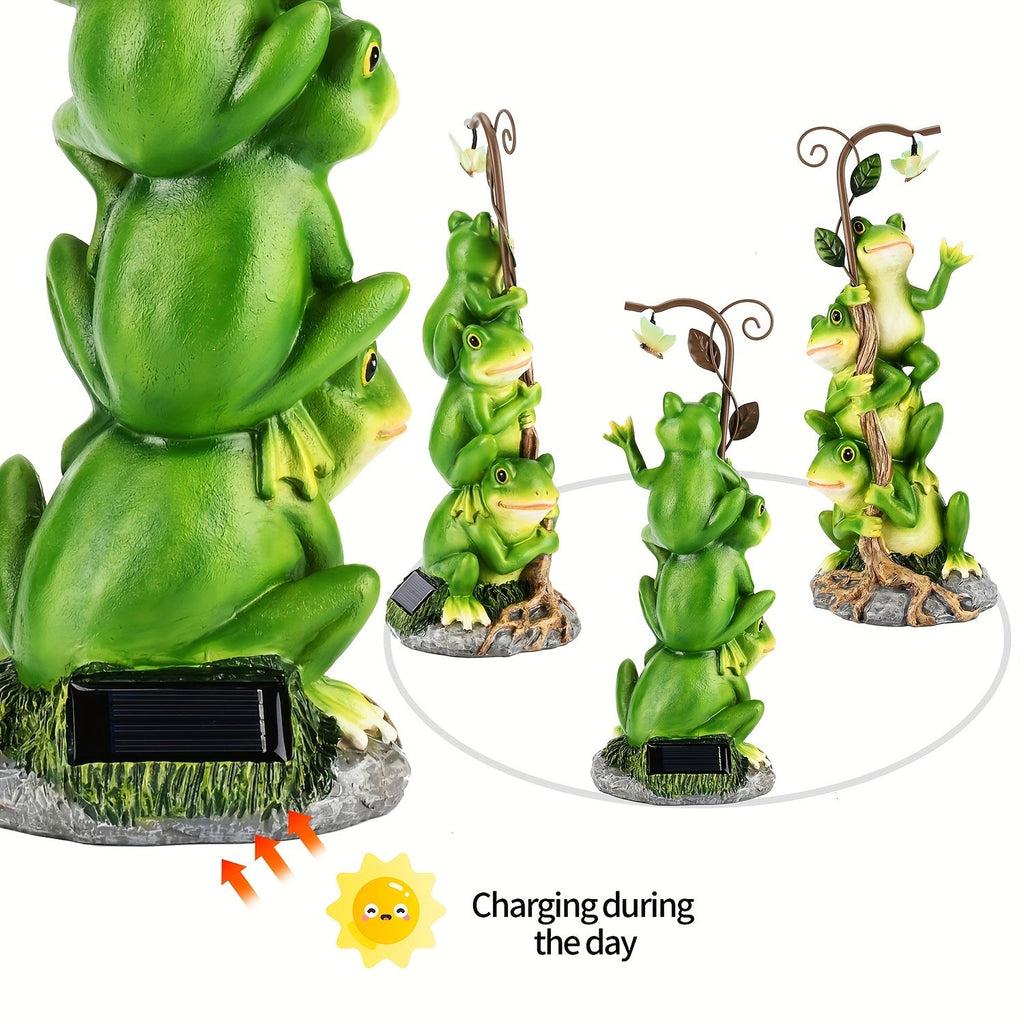 Solar Garden Lights Frog Reading Statue with Lantern, One-Piece Resin Lawn and Patio Ornament — image 10