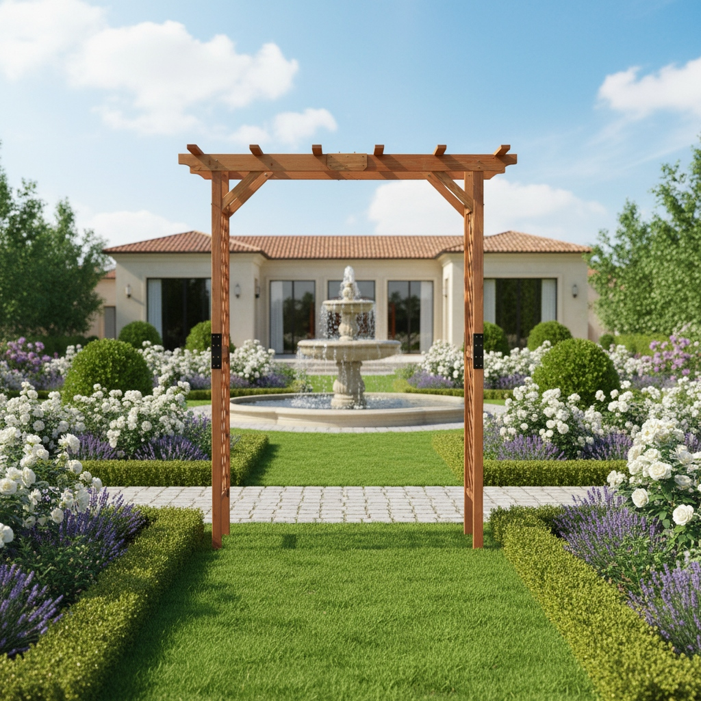 Wood Garden Arbor 7ft Fir Pergola Trellis Climbing Plants Roses — image 6