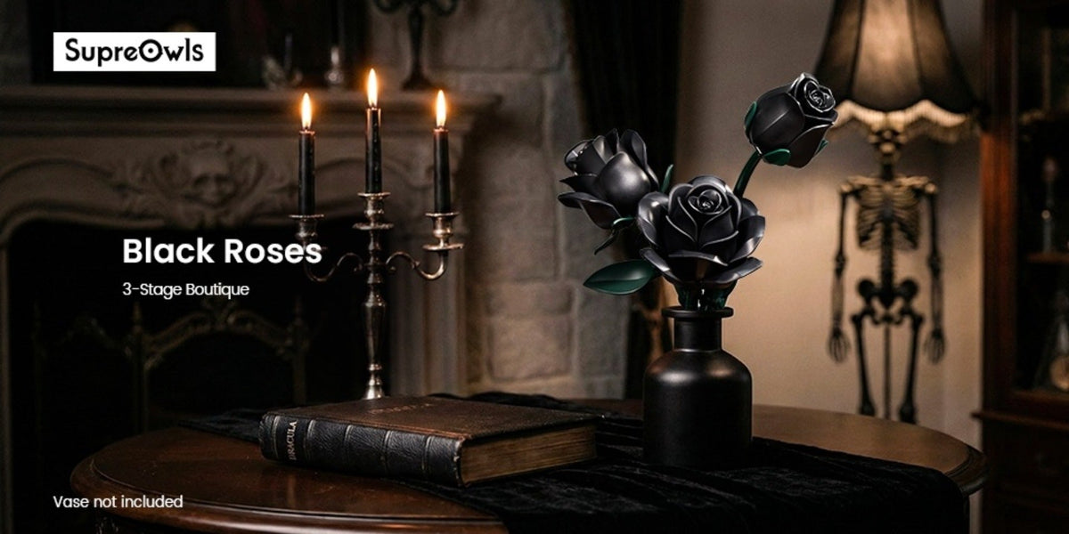 Building Block Set Black Rose Bouquet, 152-Piece Three-Flower Model with Adjustable Stems and Leaves for Display — image 12