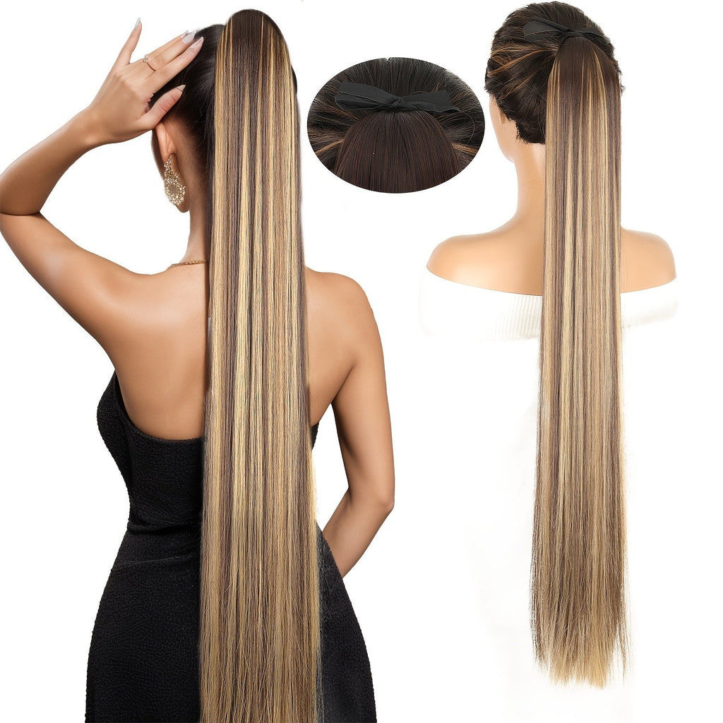 Hair Extensions Straight 34-Inch Synthetic Ponytail with Ribbon Wrap and Five Mixed or Natural-Tone Colors — image 12