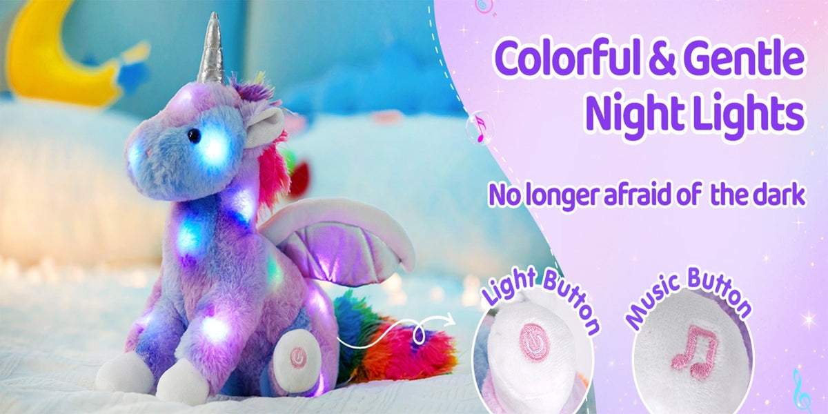 Plush Toy Rainbow Unicorn with LED Glow and Choice of Music or No-Music Light-Up choices for Bedtime — image 15
