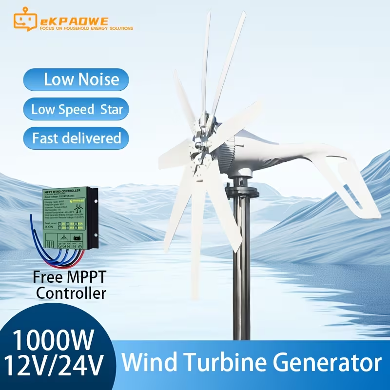 Wind Power Generator 1000W Horizontal Axis, 12V 24V with MPPT Controller, 6-Blade Coreless Magnet — image 2