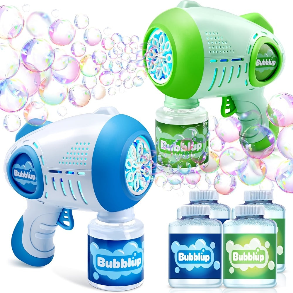 LED Light Up Bubble Gun 2 Pack with 4 Bottles Solution, 10-Hole Bubble Shooter 10000+ Bubbles Per Minute for Kids Adults — im