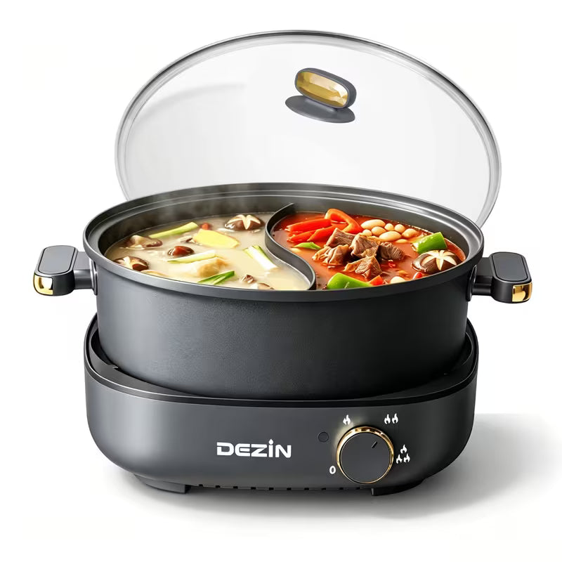 1.06-Gallon Dual-Temp Electric Hot Pot with Divider