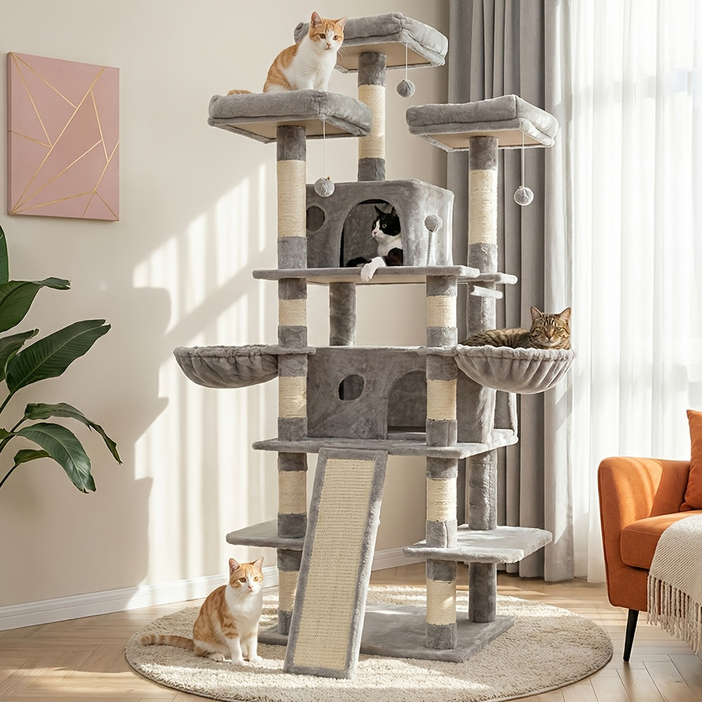 Large Multi-Level Cat Tower with Two Condos, Three Perches, Hammocks and Six Gray, Beige or Taupe Configurations — image 23
