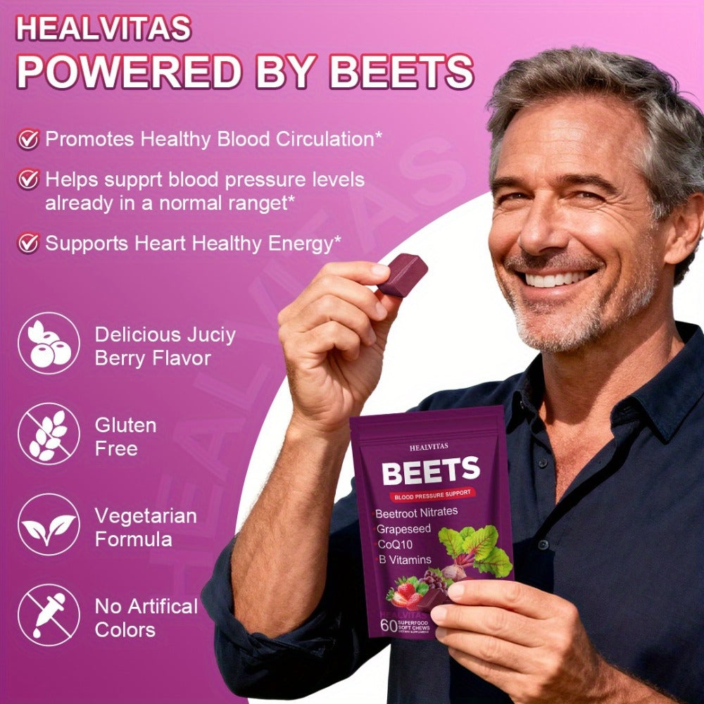 Beet Root Gummies for Blood Pressure & Heart Health with CoQ10 Vitamin B12 B6 Grapeseed Extract — image 7