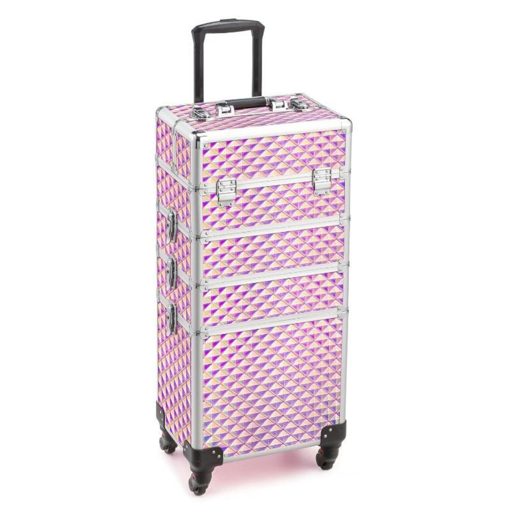 Four-Section Rolling Makeup Train Case with Removable Stack, Telescoping Handle and Four Color Finishes — image 6