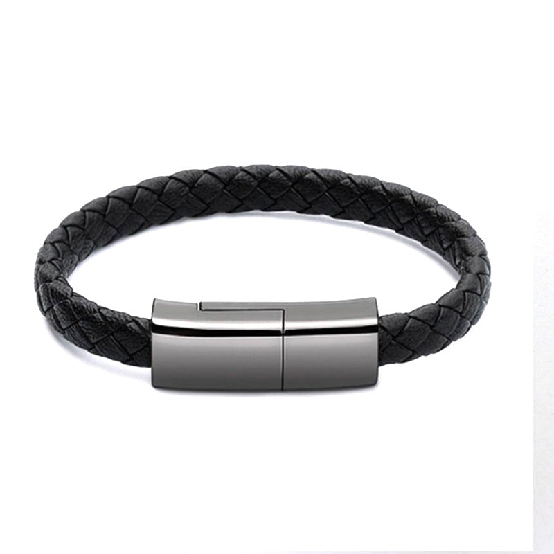 Leather Bracelet Charger Cable - iPhone 14/13, USB-C & Micro USB