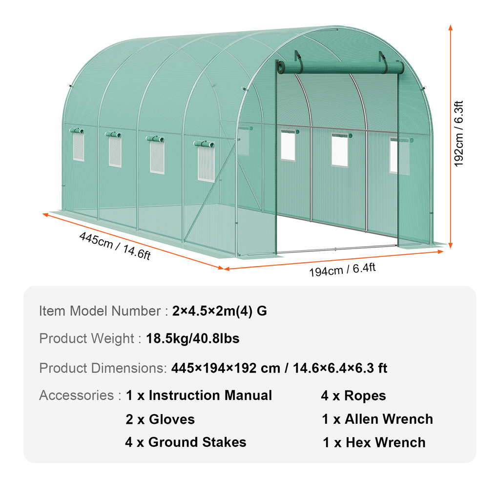 10- to 20-Foot Tunnel Greenhouse with Green Cover, Roll-Up Door and Size-Specific Vent Windows — image 17