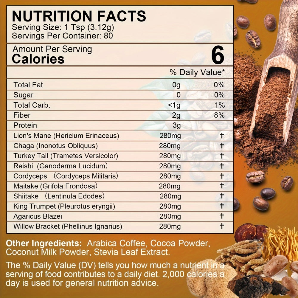 Mushroom Coffee Powder 500g with Reishi Cordyceps Lion's Mane Chaga & Turkey Tail for Bath Time, Home Spa and Personal Care —