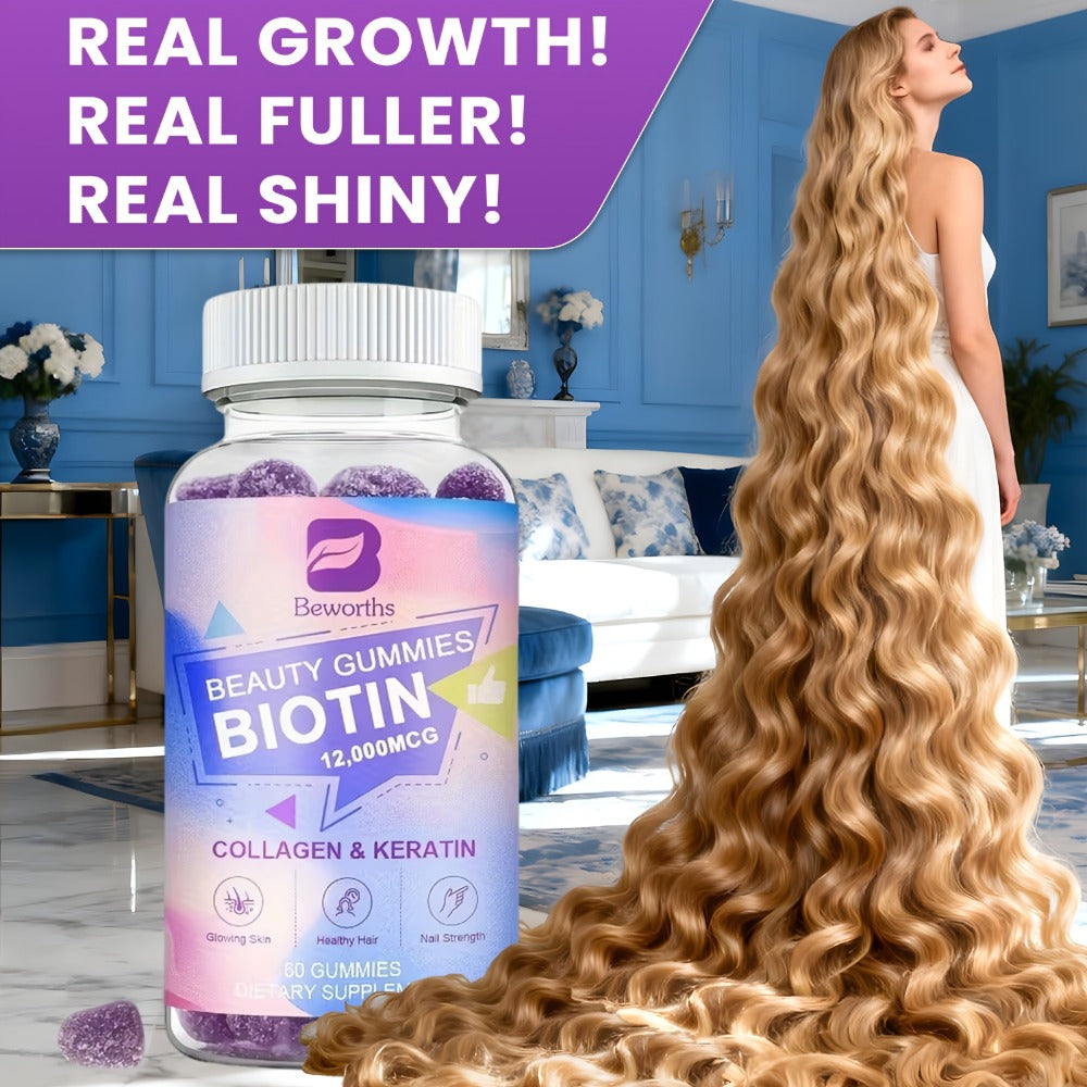 Biotin Gummies 12000mcg, with Collagen, Keratin, Chlorophyll, Zinc & Vitamins A B6 B12 C D E, Hair — image 1