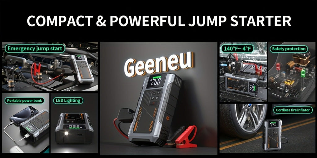 Portable Jump Starter 9-in-1 with Air Compressor – 12V Car Battery Booster for 8.0L Gas & 6.5L Diesel, USB-C, LED Emergency L