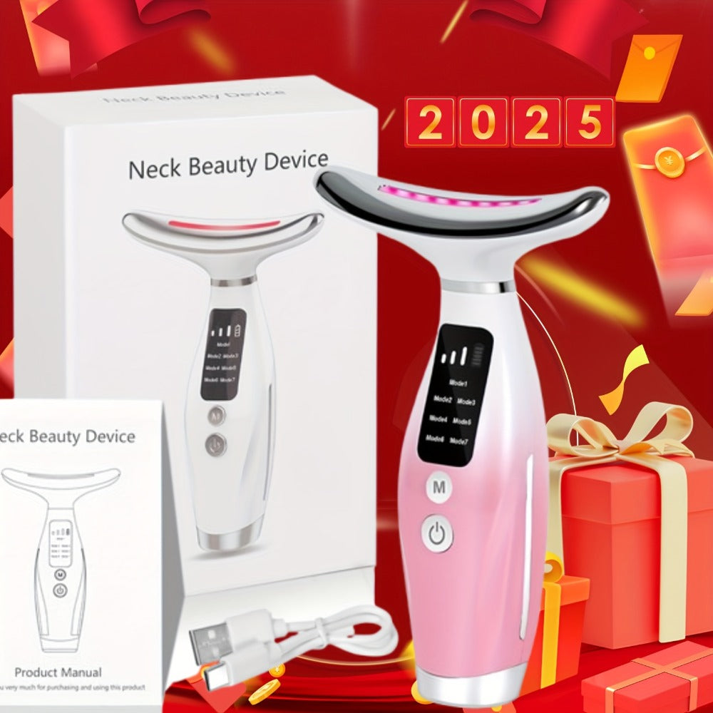 LED Light Therapy Face Neck Shoulder Massager 7-Color USB Rechargeable Multiple Adjustable Modes Facial for Home or Salon Spa