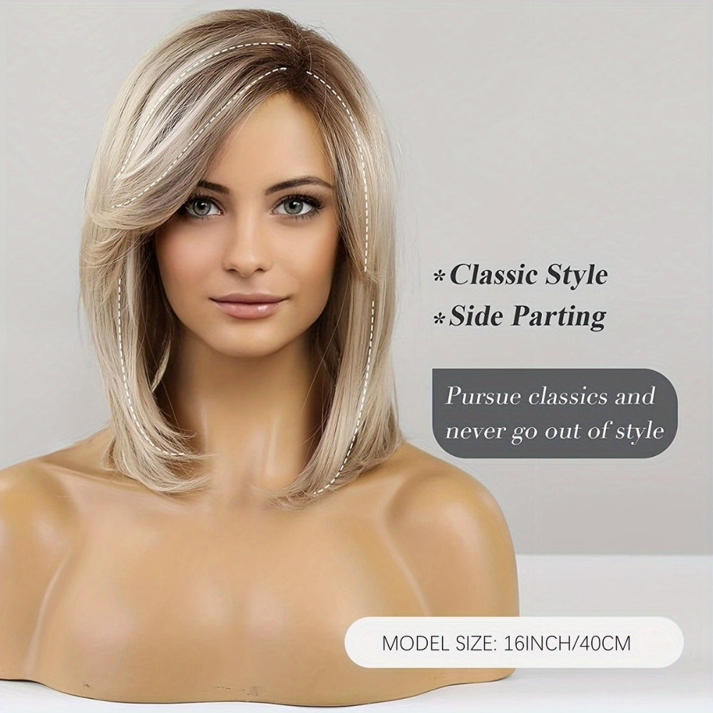 Synthetic Wig 16-Inch Mixed White-Golden Straight Style with Adjustable Rose Net Cap for Costume Looks — image 5