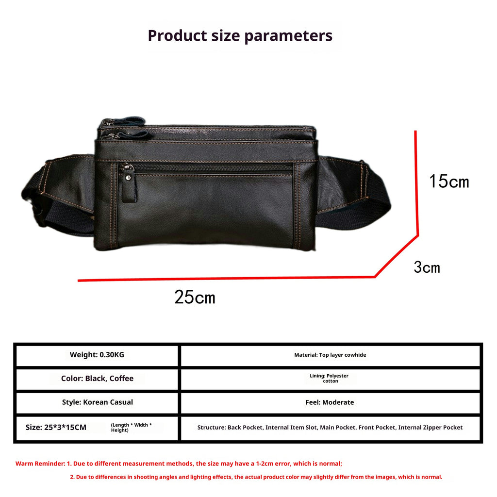 Men's Outdoor Work First Layer Cowhide Large Capacity Waterproof Waist Bag