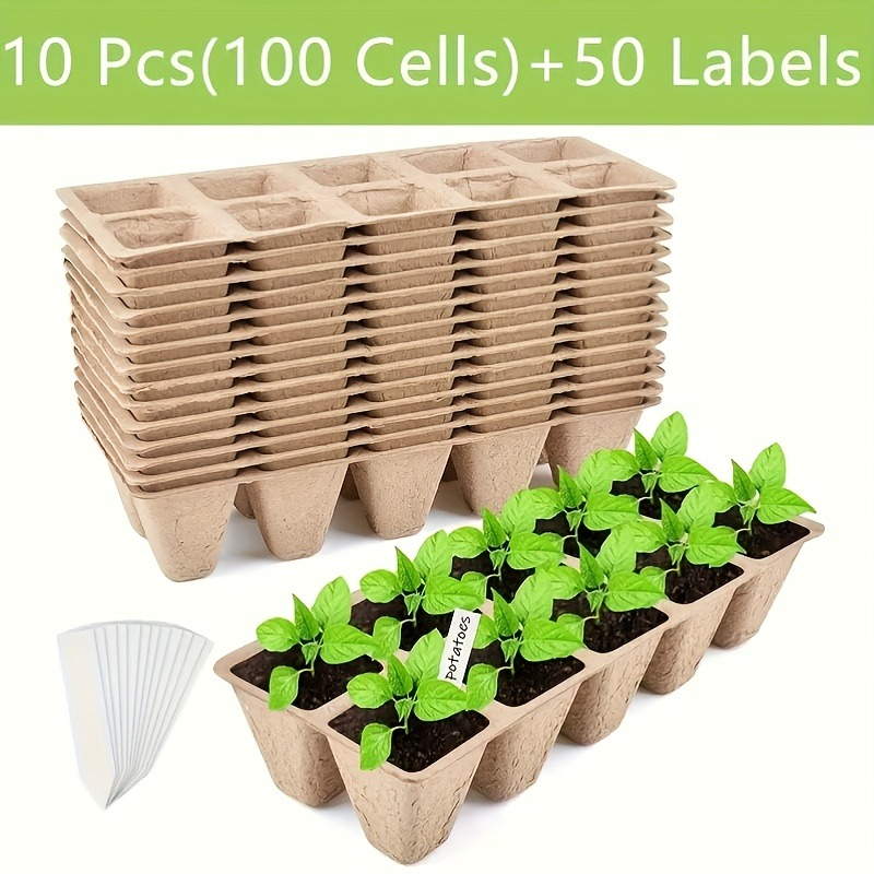 Peat Pots Seed Starter 100pcs Square Biodegradable Paper | Germination Trays with Peat Substrate for Herbs Cacti Flowers | In