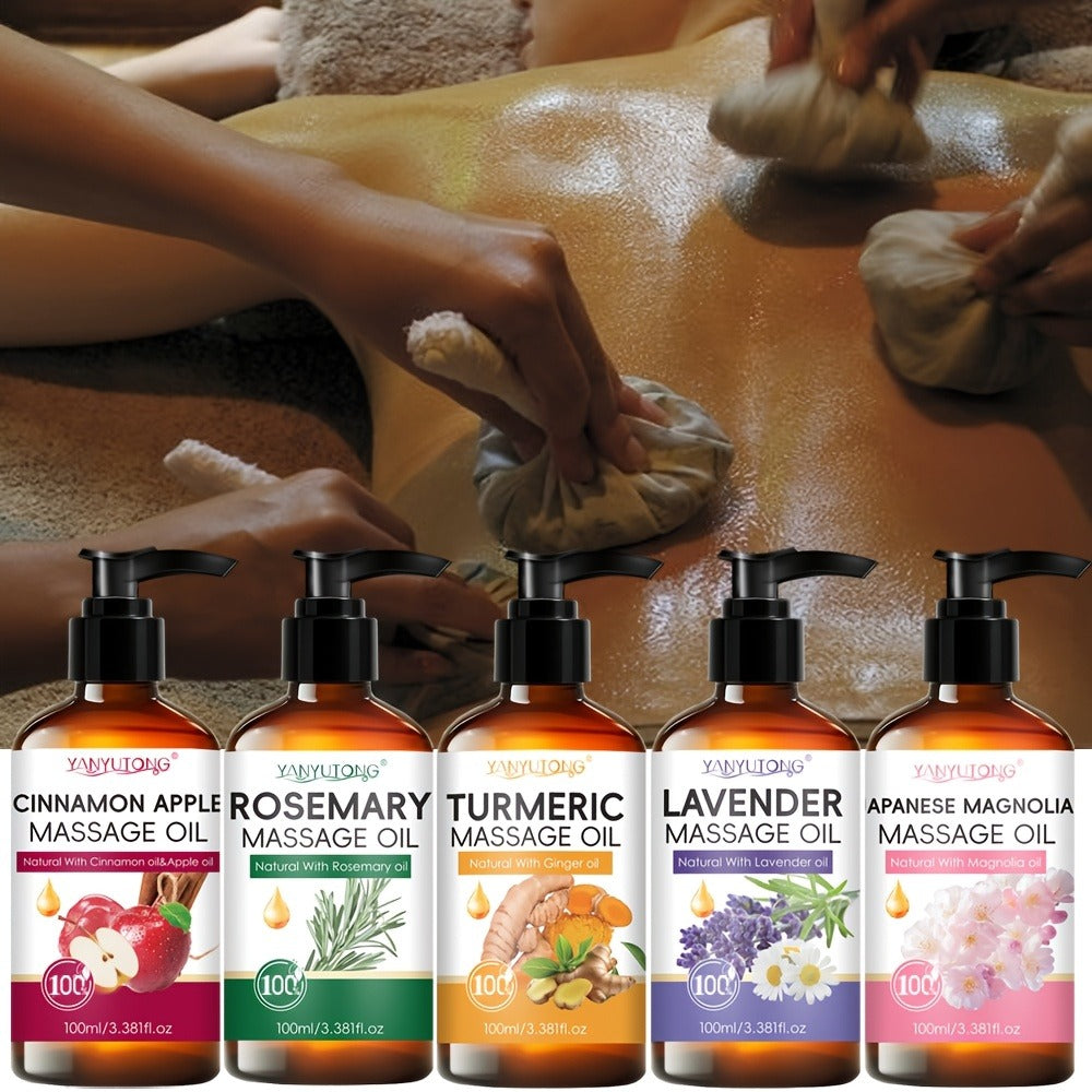 100 ml Pump-Bottle Massage Oil in Lavender, Sakura, Cinnamon Apple or Rosemary, Plus Five-Bottle Gift Set — image 4