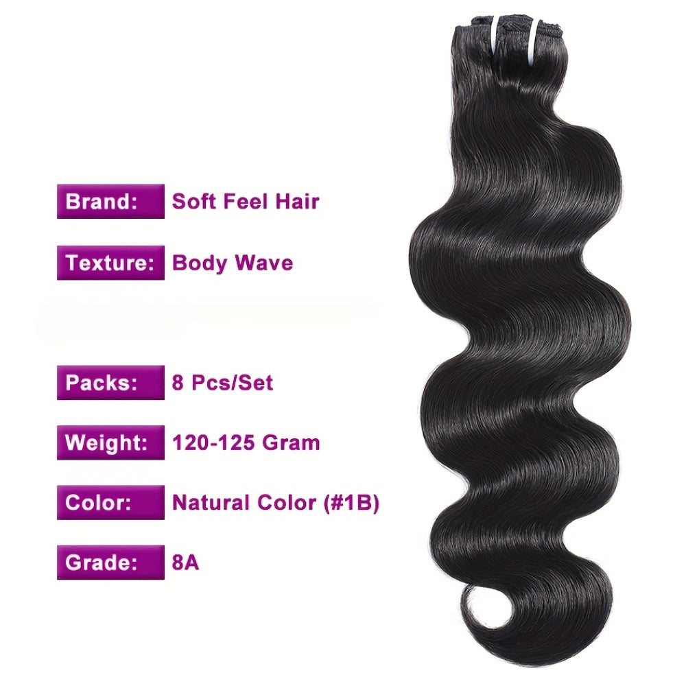 Clip In Human Hair Extensions Body Wave 8pcs 120g Full Head Real Human Hair Clip Ins Natural, for Home, Travel and Salon Hair