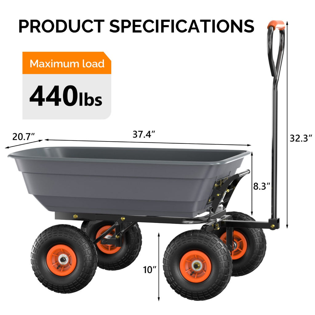 Garden Cart Dump Wagon, 4-Wheel Poly Cargo Cart with 2-in-1 Handle for Garden, Farm, Lawn and Yard Hauling — image 2