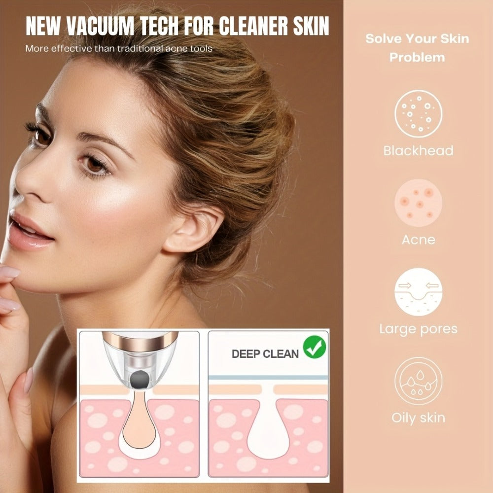 Blackhead Remover Vacuum Pore Cleaner 5 Adjustable Suction Levels - 4 Probe Heads 600mAh for Bath Time, Home Spa and Personal