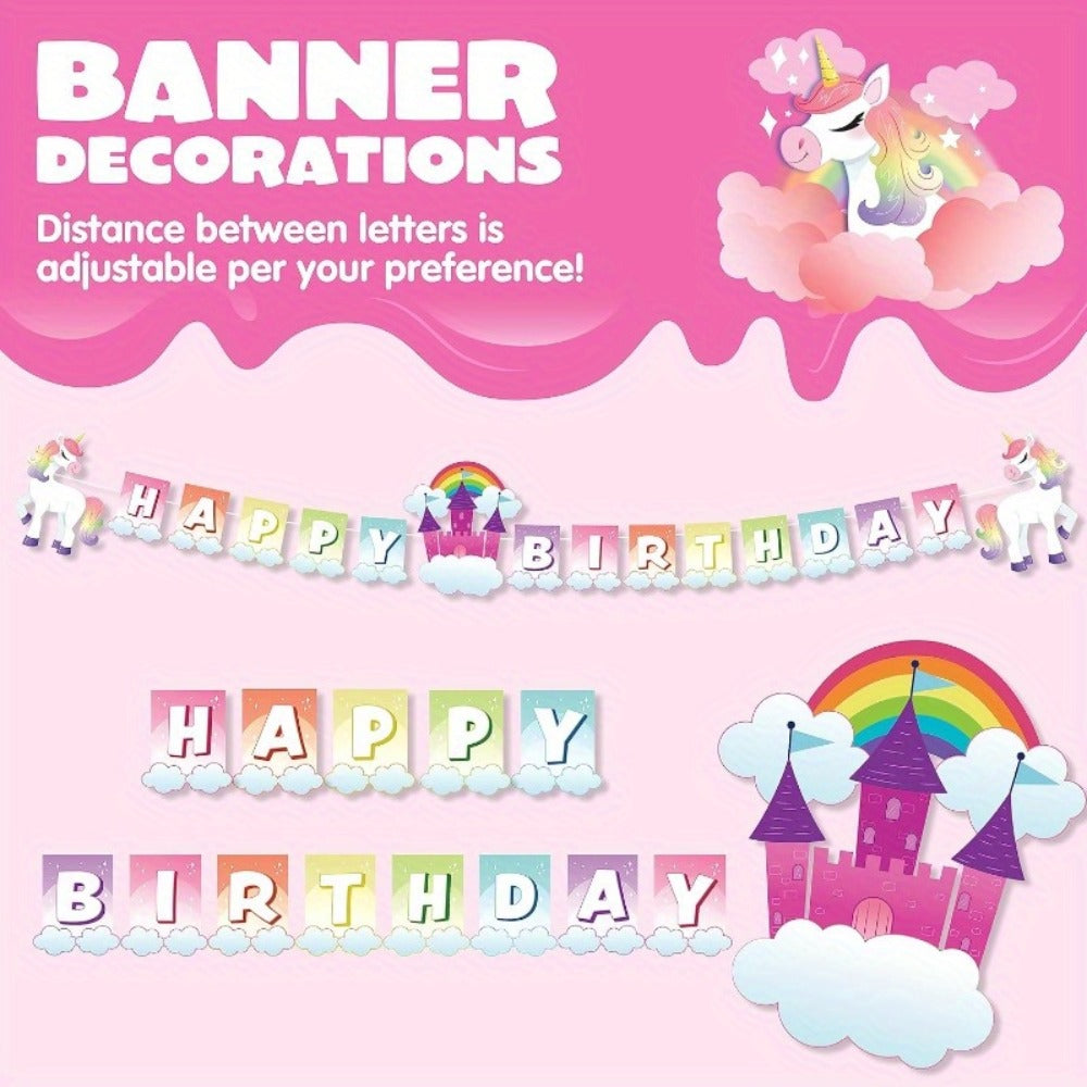 Unicorn Tableware Party Supplies Set with 145 Pieces for 24 Settings, Cups, Cutlery and Banner — image 4