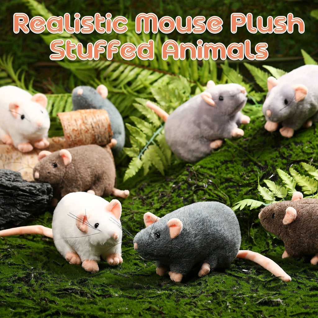 Cat Toy 8-Pack of 7-Inch Plush Mice in White, Gray and Brown with Long Tails and Rounded Bodies — image 3