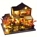 DIY Miniature House Kit, Sakura Garden Villa Wooden Dollhouse with Full Furniture & Accessories, Japanese Cherry Blossom Styl